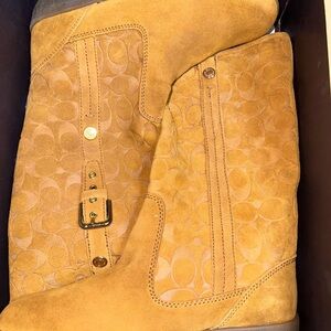 Coach Tan Suede Patterned Boots